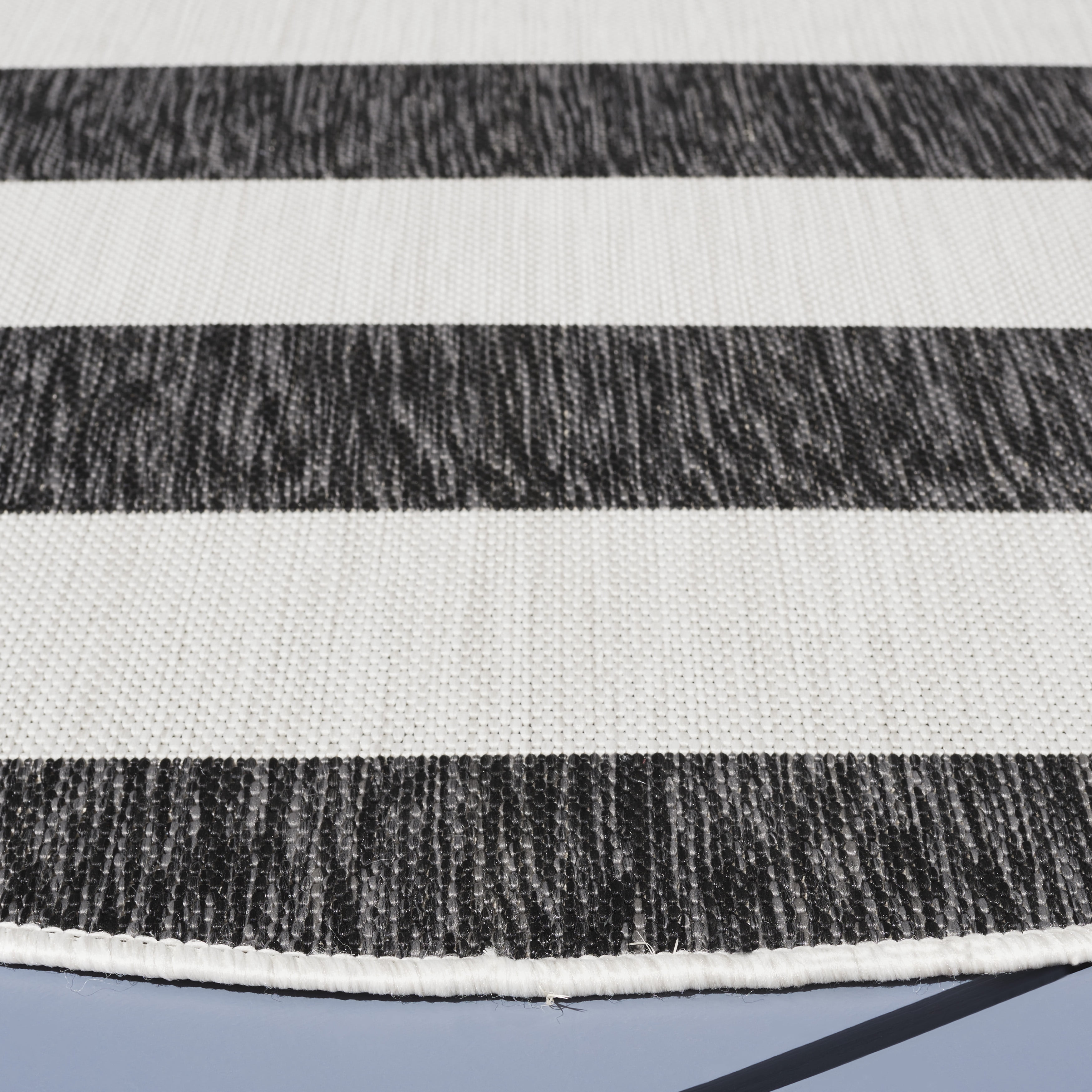 Safavieh Courtyard Earl Striped Indoor/Outdoor Area Rug, Ivory/Black, 5'3" x 5'3" Round