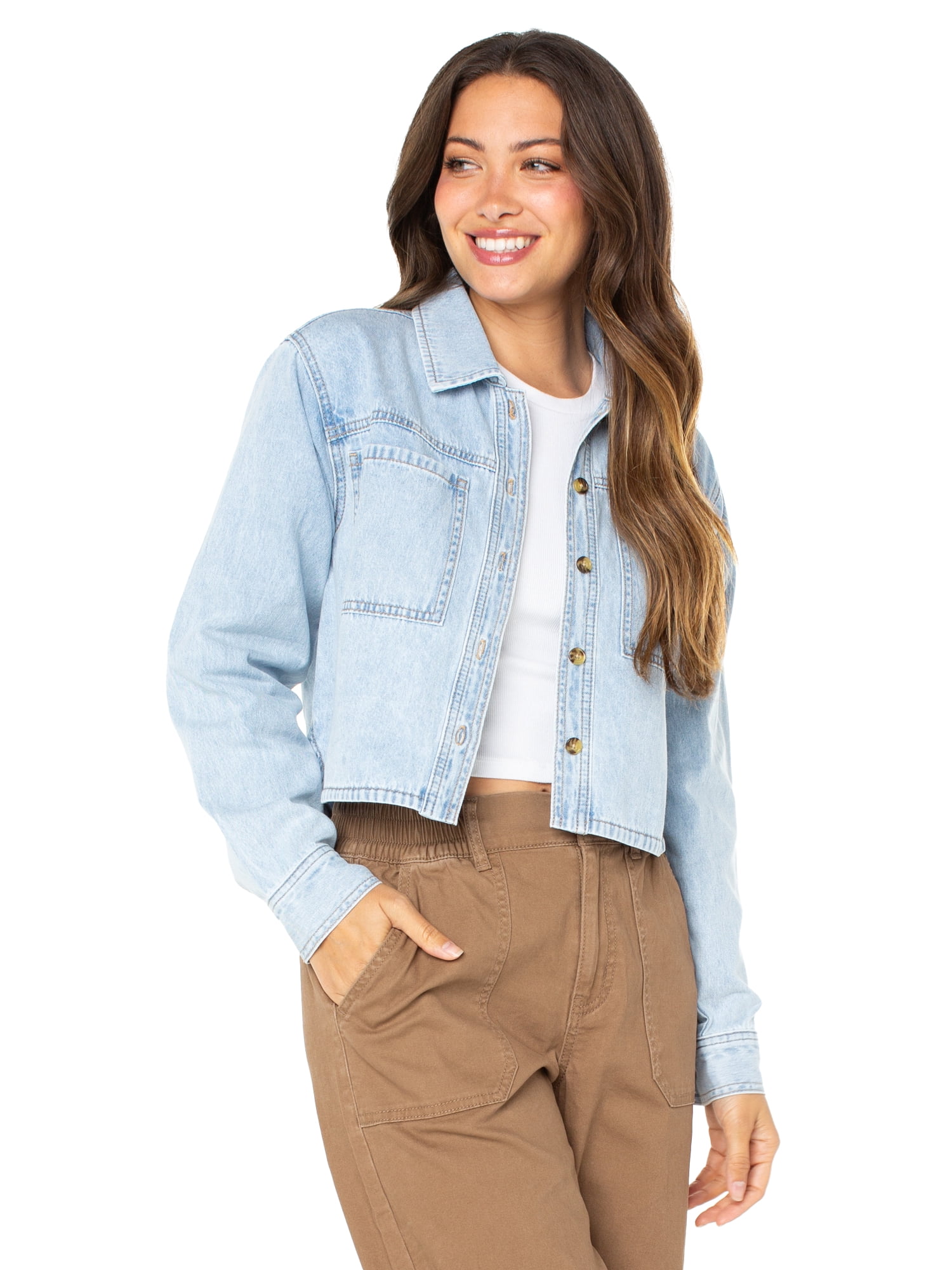 Celebrity Pink Women's and Women's Plus Hi Low Button Down Denim Top, Sizes XS-4X