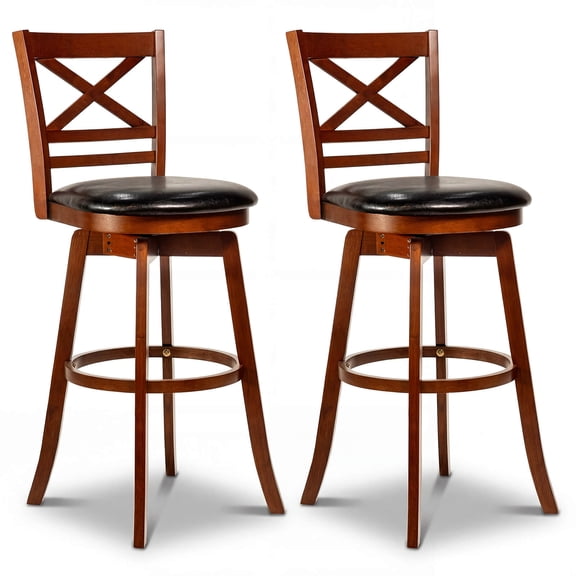 Costway 30.5” Swivel Barstools Set of 2 with Backrest Faux Leather Upholstered Seat for Pub