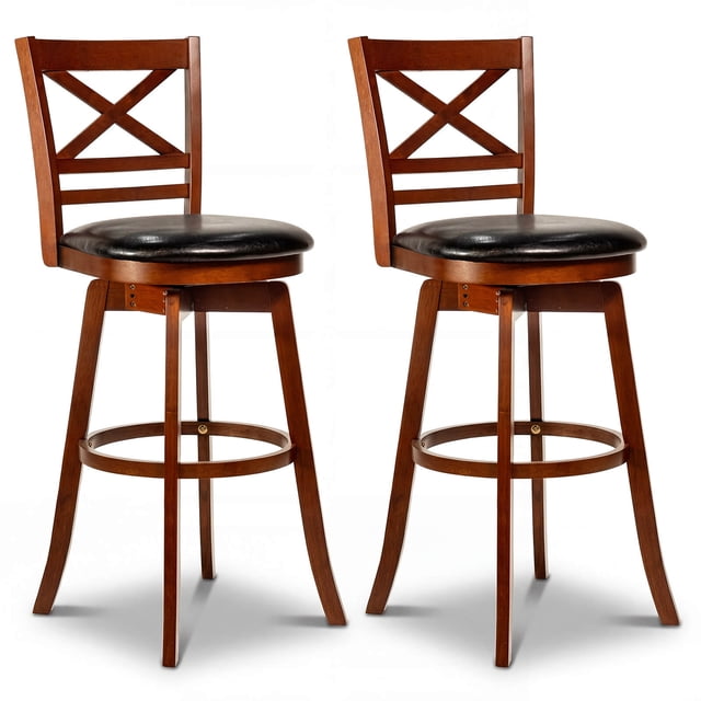 Costway 30.5" Swivel Barstools Set of 2 with Backrest Faux Leather Upholstered Seat for Pub