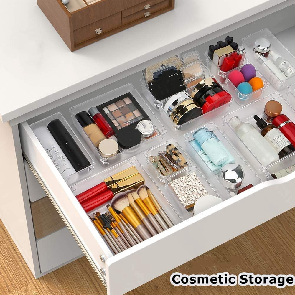 9 Pcs Clear Drawer Organizer Trays Assorted 4-Size Drawer Dividers, Versatile Storage Boxes Organiser Set