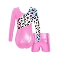 thumbnail image 2 of iiniim Kids Girls 2Pcs Gymnastics Dance Long Sleeve Leotards with Shorts Athletic Biketards Unitards Pink 14, 2 of 7