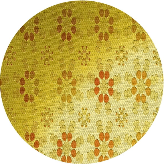 Ahgly Company Indoor Round Patterned Bright Gold Yellow Area Rugs, 8' Round