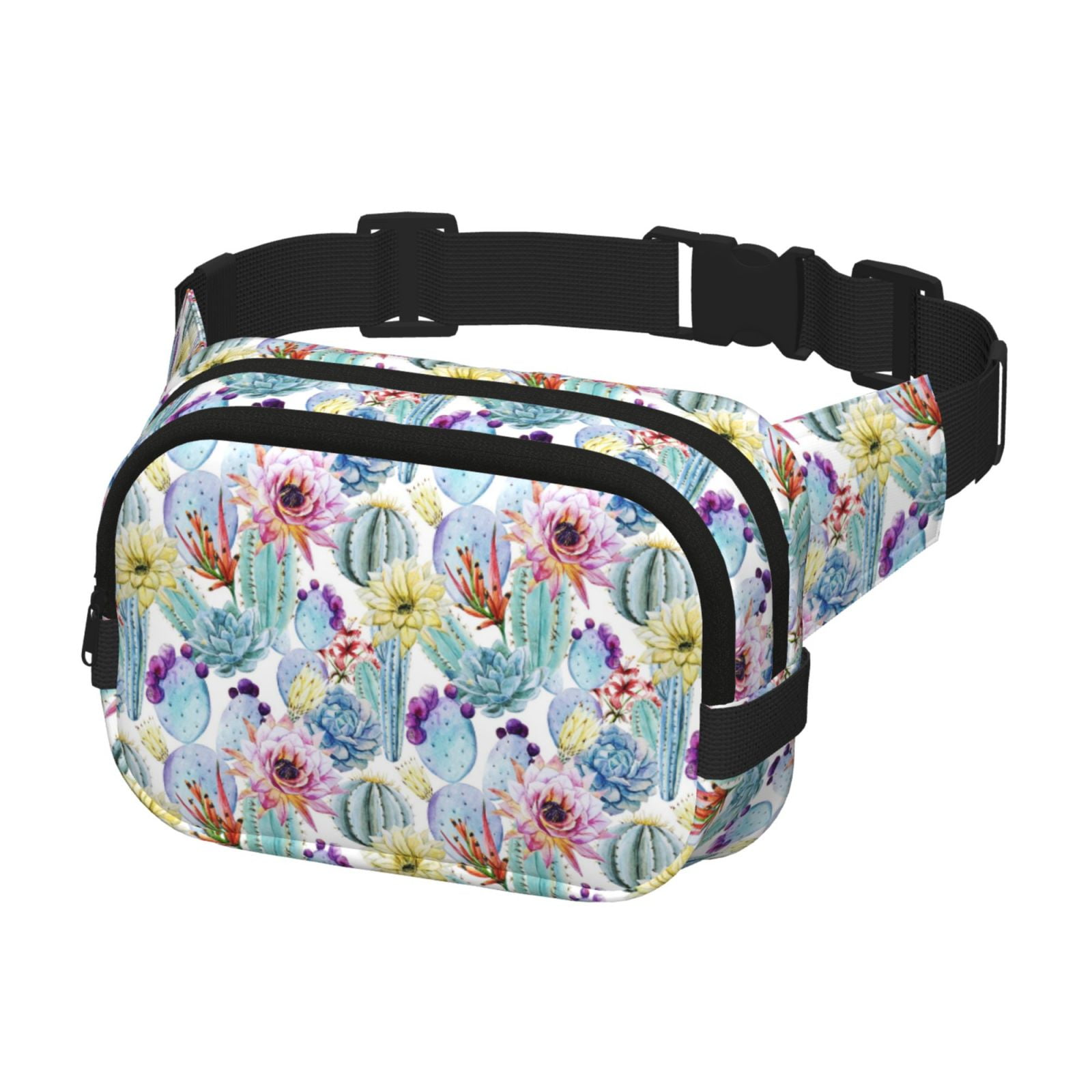 Picia Cactus Print Square Double-Layer Waist Bag Mini Adjustable Waist Belt Bag Exercise Running Travel Hiking