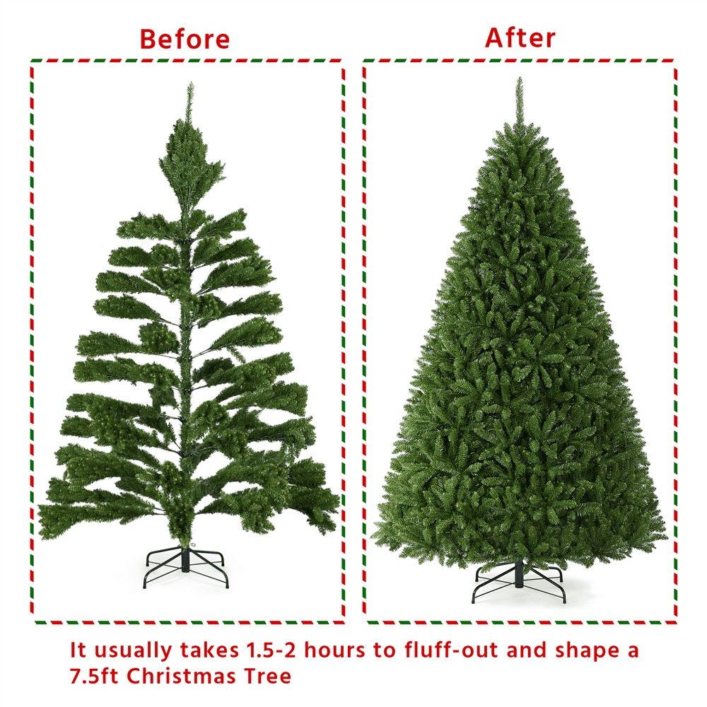 Alden Design 7.5ft Ultra-Thick Artificial Christmas Tree Hinged Spruce Green Christmas Tree with Foldable Stand for Holiday Decoration