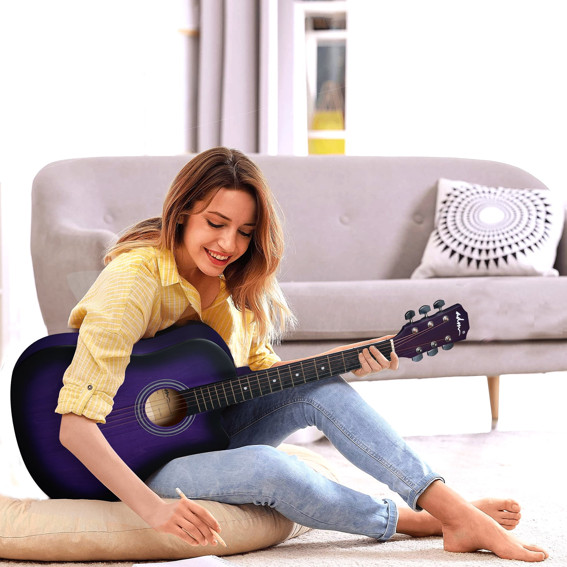 ADM 38'' Acoustic Cutaway Guitar for Kids Beginner Kit with Free Lessons, Purple