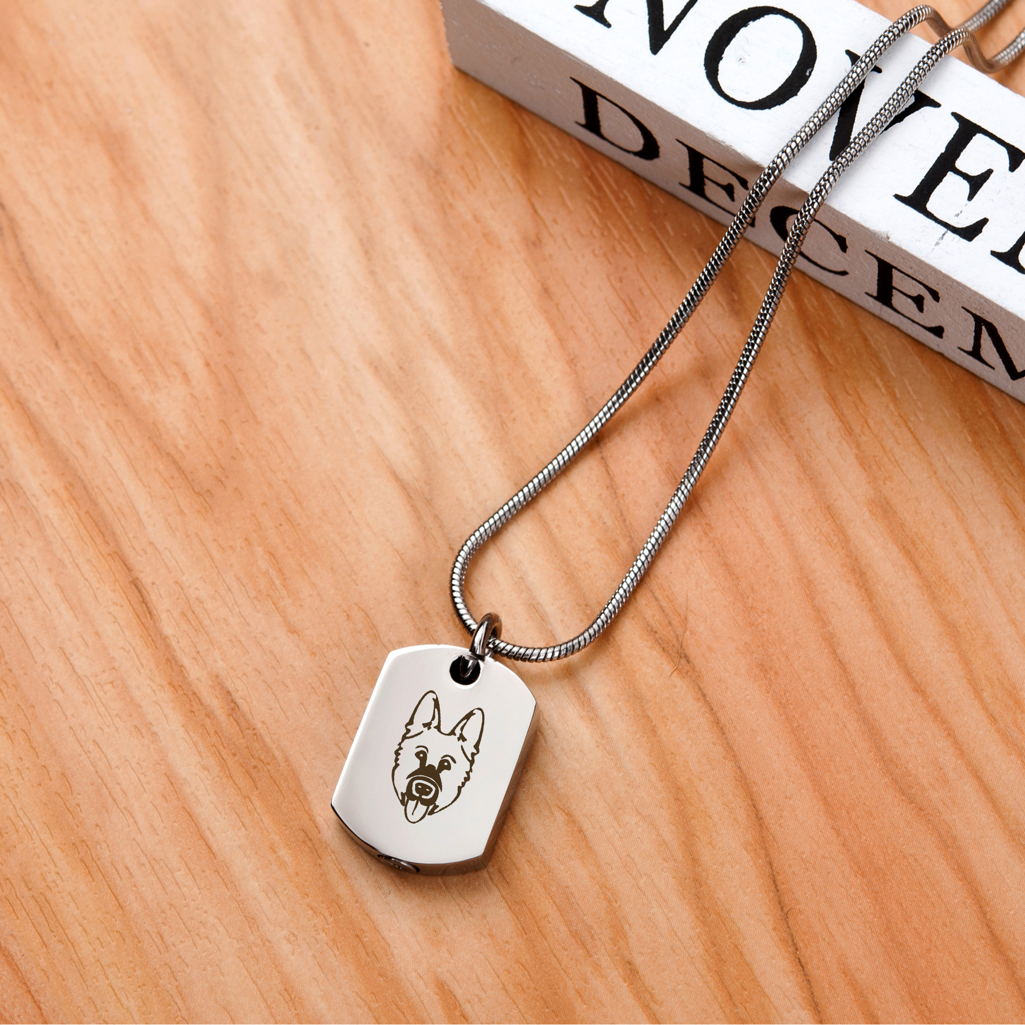 Anavia German Shepherd Dog Tag Memorial Necklace for Ashes, Pet Urn Necklace, Ashes Necklace, Cremation Necklace, Cremation Jewelry, Keepsake Ashes, Pet Memorial Jewelry, With Funnel Kit