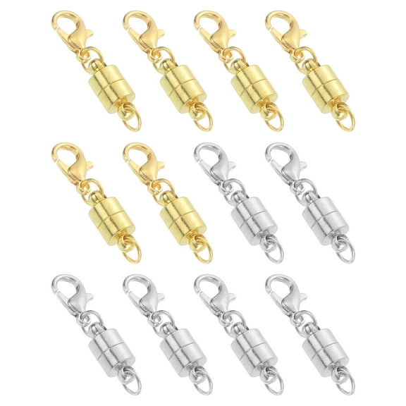 Uxcell 12 Pack Magnetic Necklace Clasps and Closures, 1" x 0.2" Lobster Clasp Jewelry Clasps Converters Locking Magnetic Clasp Converter for DIY Jewelry Making, Gold/Silver