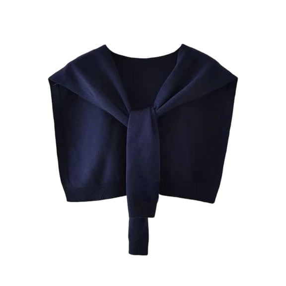 Women's Solid Color Knit Shoulder Cape Fashion Shawl Wrap for Dresses and Blouses Navy One Size