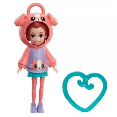 Polly Pocket Friend Clips Lila Doll with Puppy Hoodie and Teal Heart-Shaped Clip 3"