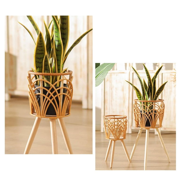 Giaone Solid Wood Rattan Plant Stand Shelf Corner Outdoor Flower
