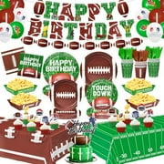 215 Pcs Football Birthday Party Decorations – Serve 24, Football Themed Party Supplies Kit with Plates, Napkins, Food Trays, Banner, Cake Topper, Tablecloth for Game Day Tailgate Decor