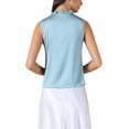 thumbnail image 3 of INSPIRE CHIC Women's Satin Top Elegant Sleeveless Pleated Mock Neck Ruffle Trim Solid Work Blouse Silk Tank Tops L Bean Blue, 3 of 6