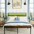 thumbnail image 3 of Vintage Brown Queen Bed - Solid Metal Structure, Headboard With Led & Storage, Easy To Install Size Frame Storage , Noise , Assembly,, 3 of 7
