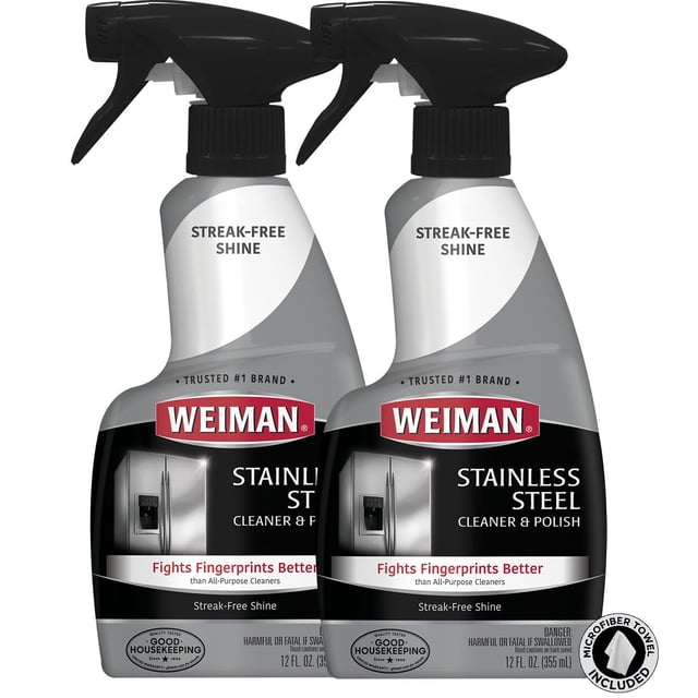 Limpiador de acero inoxidable Weiman, paquete de 2 con toalla de pulido