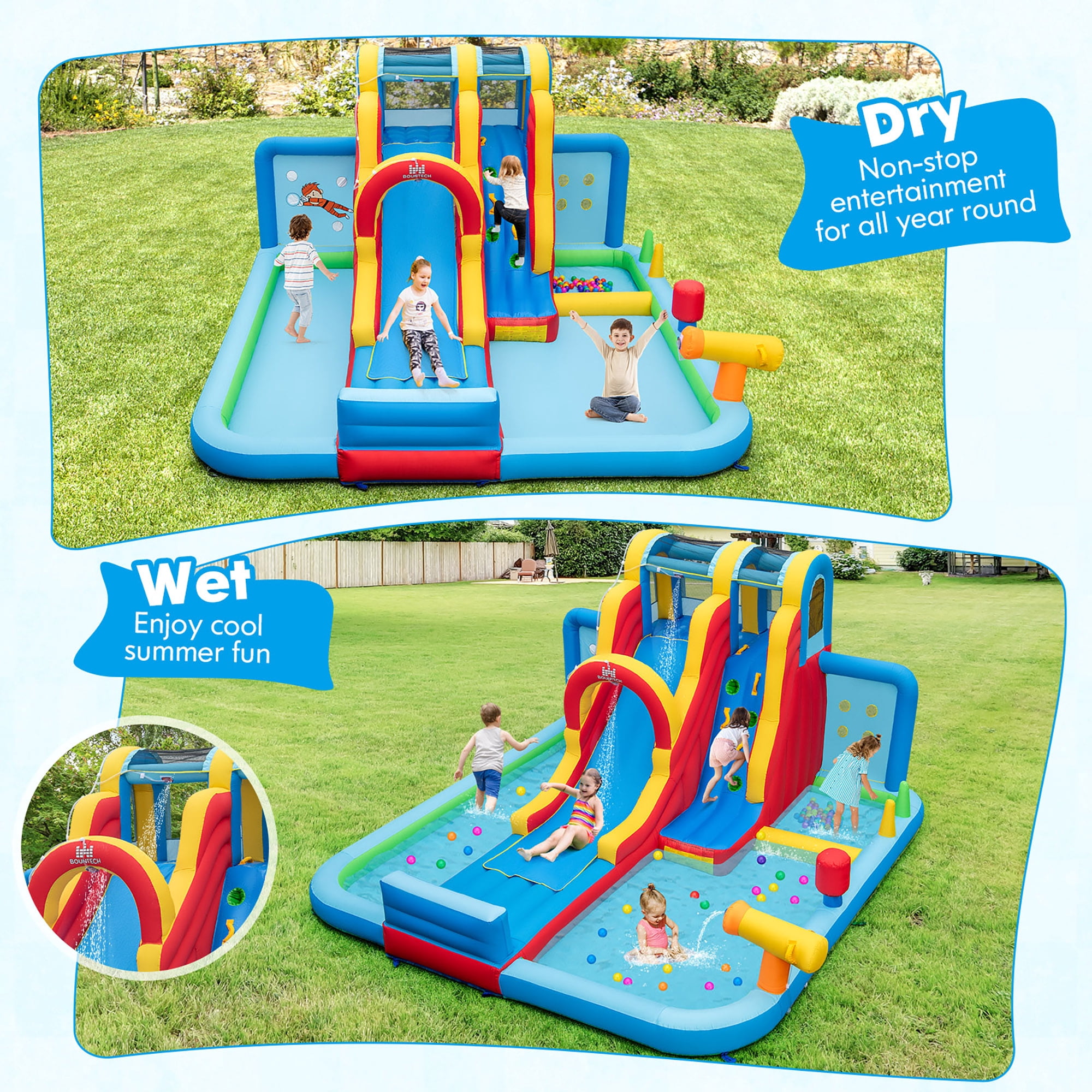 Gymax Inflatable Water Slide w/ Long Slide Climbing Wall Splash Pools without Blower