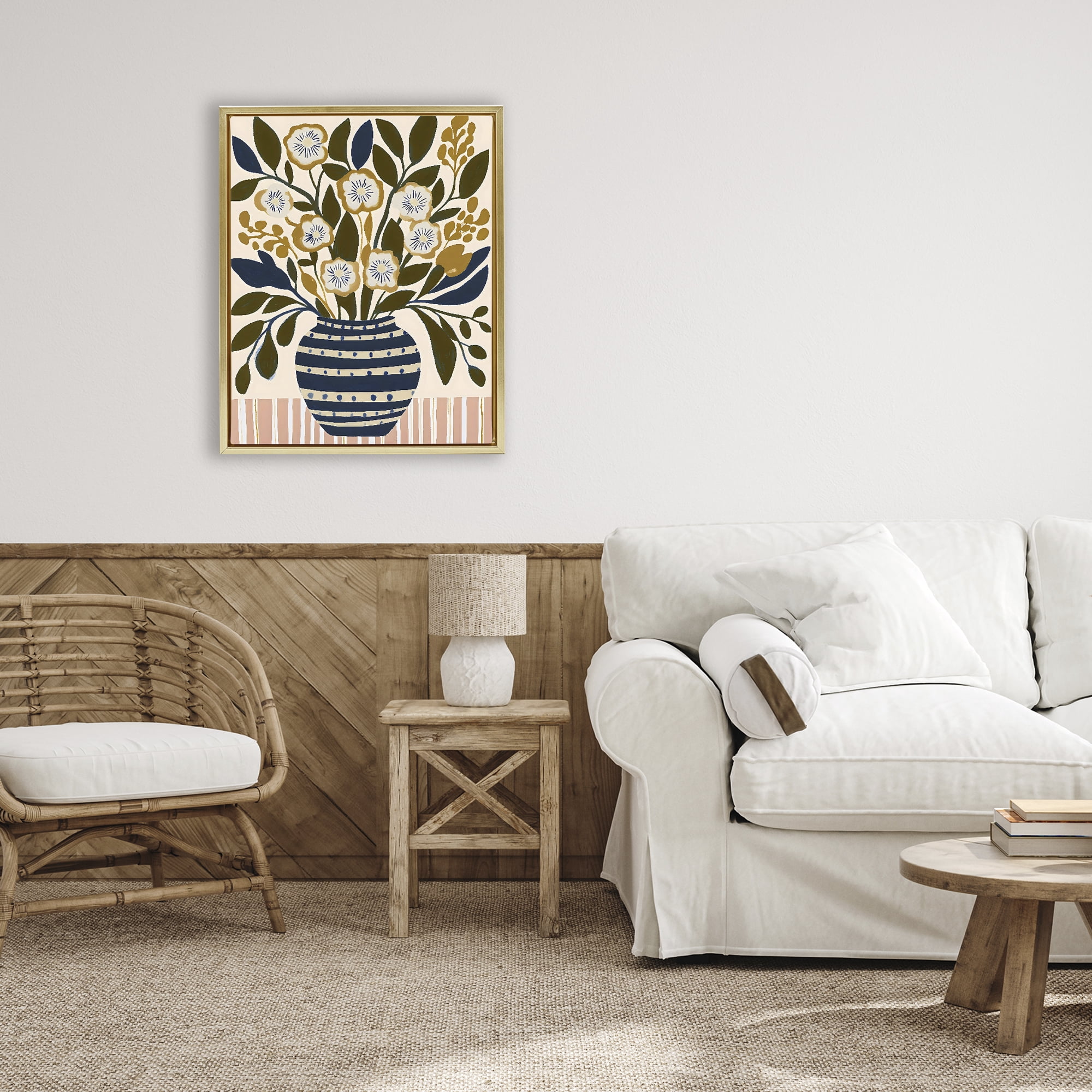Stupell Industries Wild Bloom Boho Arrangement Gold Framed Floater Canvas Wall Art, design by Creative Studio
