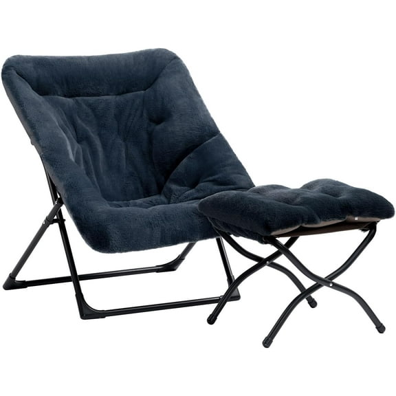 X-Large Saucer Chair, Comfy Oversized Folding Chair, Faux-Fur Reading Chair for Teens, Adults, Foldable Accent Lazy Chair, Metal Frame Lounge Chair for Living Room, Bedroom, Dorm, Grey