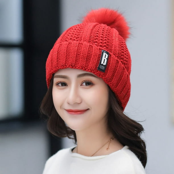 MIYING Winter Hats Women Knitted, Fleece Lined Winter Beanies for Women  with Pom Pom Warm Thick Beanie Hats Tuque Femme Hiver