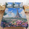 thumbnail image 6 of 3 Pcs Soft Bedding Set, Includes 1 Duvet Cover with Zipper And 2 Pillow,Shams Eiffel Tower Queen(90"×90"), 6 of 8