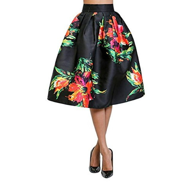 2Chique Boutique Jupe Plissée Mi-Longue à Imprimé Floral Doux pour Femme (Petite)