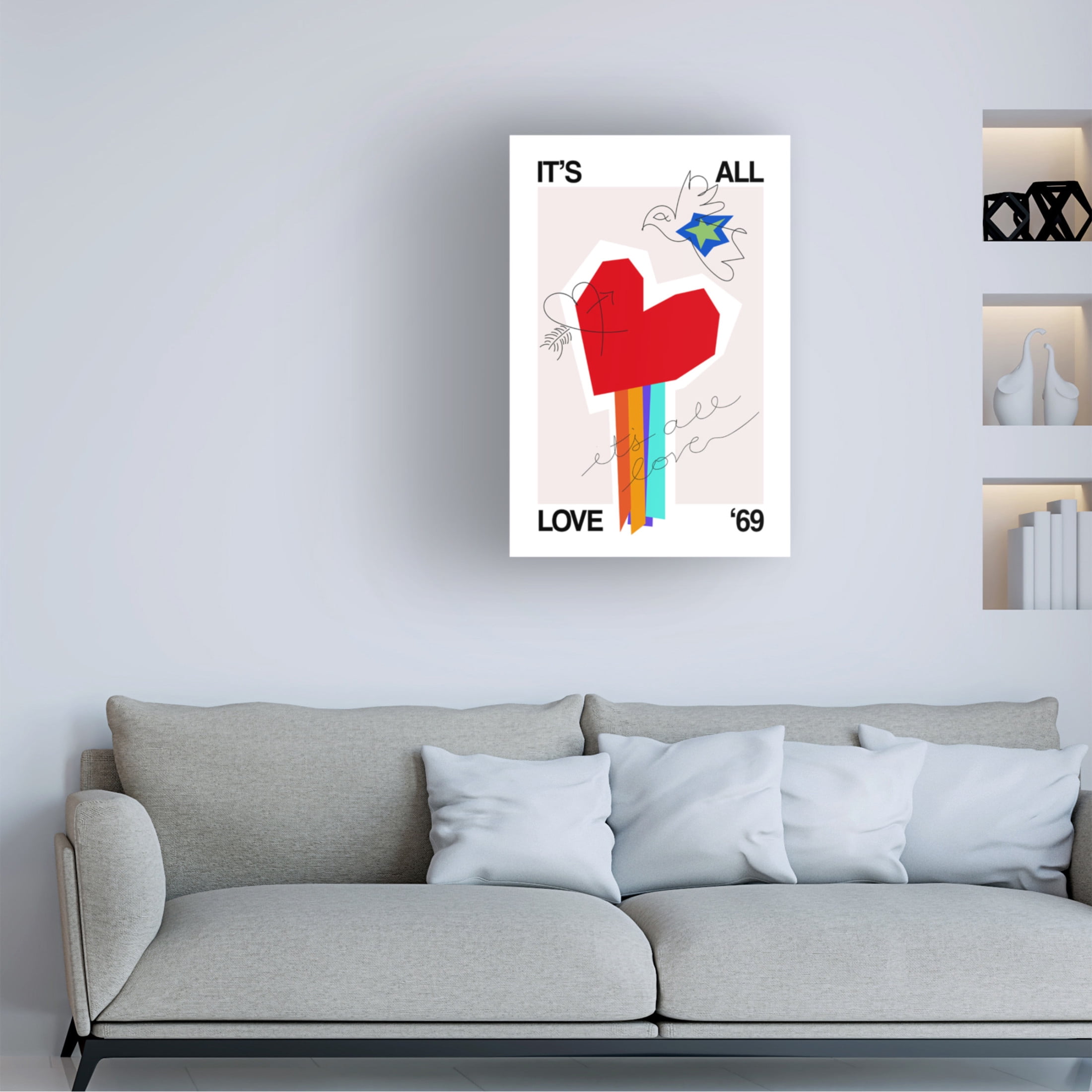 Trademark Fine Art Frances Collett It's All Love '69 Heart Greige Canvas Wall Art