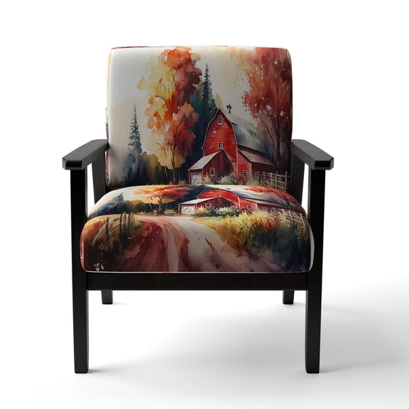 Designart "Rustic Village Church IV" Green Spiritual Upholstered Accent Chair - Traditional Arm Chair For Living Room