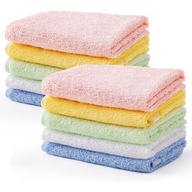 10 toallas de mano para bebés, toallitas faciales de fibra de bambú, 25 x 25 cm, toallas para niños, toallas de baño multicolor, toallas de cocina