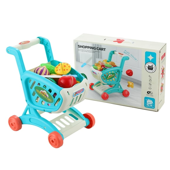 Carrito de Supermercado Infantil de Juguete con Accesorios, Carro de Compras para Niños Azul
