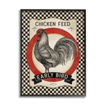 Stupell Industries Vintage Farmhouse Chicken Feed Advertisement Rooster Checkered Pattern, 11 x 14, Design by Stephanie Workman Marrott