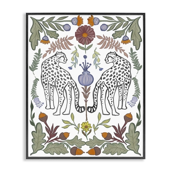 Stupell Industries Mirrored Plants with Leopards Animals Painting Black Framed Art Print Wall Art, 11 x 14