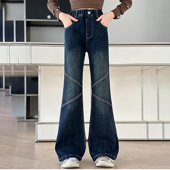 Grils Denim Pants Straight Leg Pants Slim Fit Bootcut Trousers Size 4-5T ,Blue