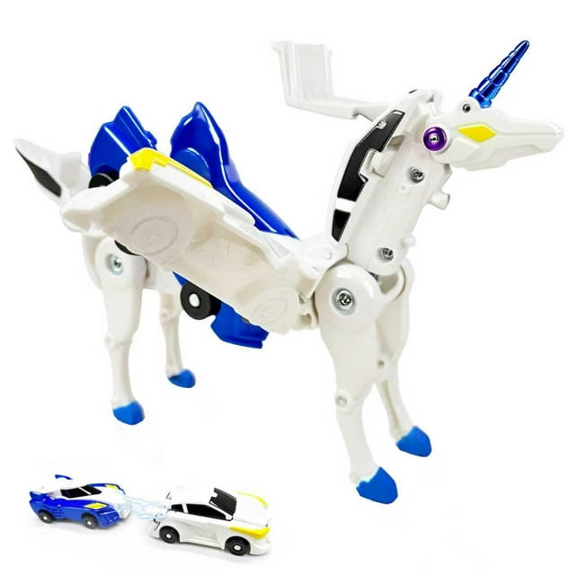Robot unicornio de juguete que transforma colisiones con 2 coches magnéticos