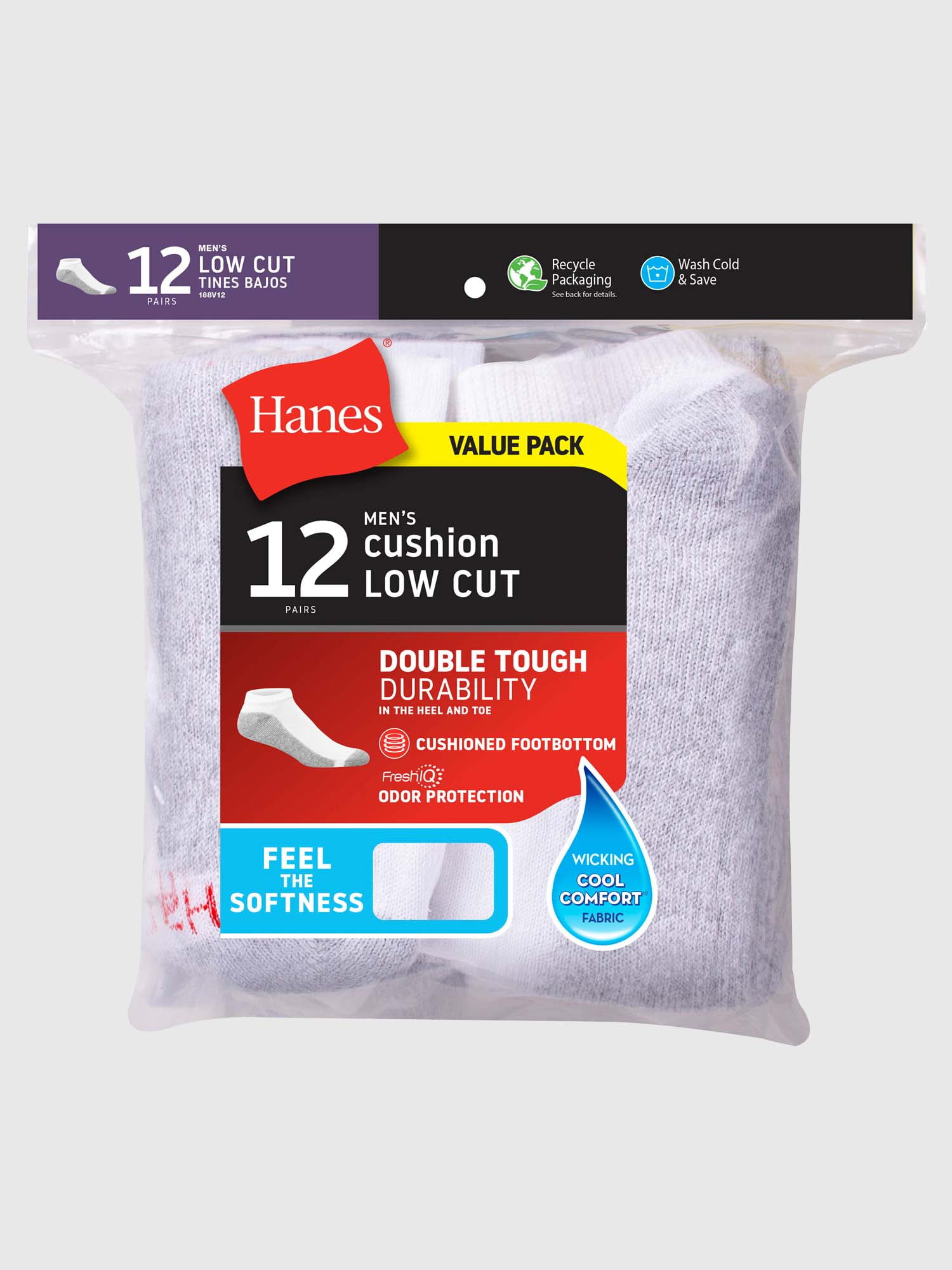 Hanes Men's Big & Tall Fresh IQ Low Cut Socks, 12 Pack