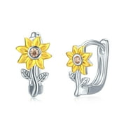 Coachuhhar Sunflower Earrings 925 Sterling Silver Hypoallergenic Sunflower Hoop Earrings Cartilage Huggie Hoop Earrings Sunflower Jewelry Gifts for Women Girls