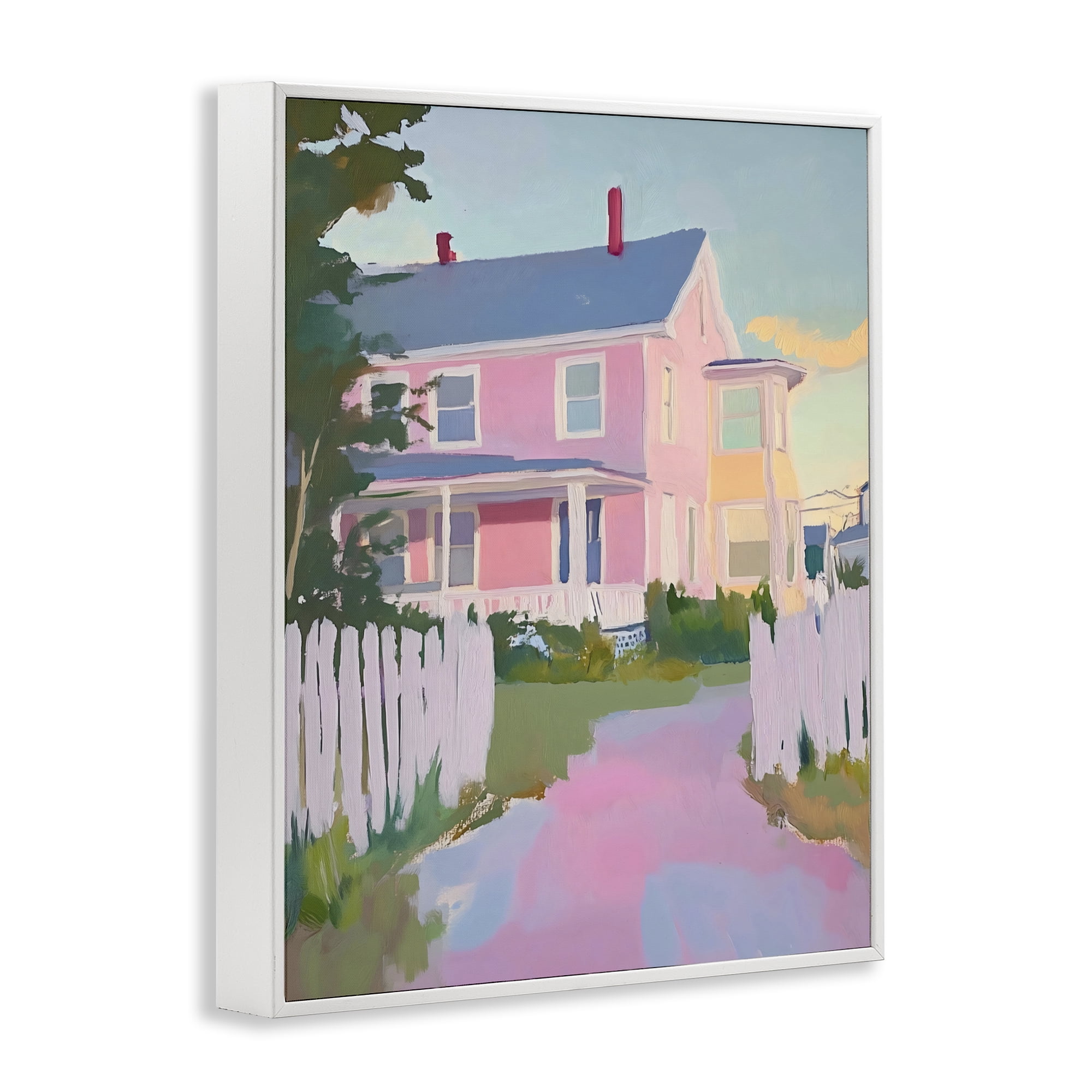 Stupell Industries Pastel Pink House with Fence White Framed Giclee Art, design by The Prints Vibe