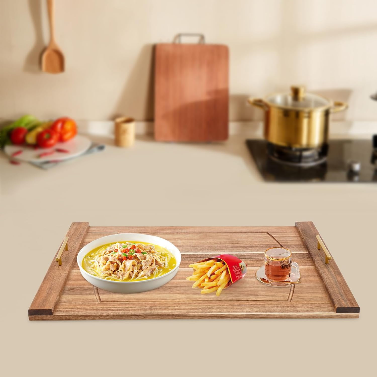 Noodle Board Stove Cover with Handles, Wood Reusable Gas Stove Top Burner Cover,30"x 22" Clean Cook Mat Pad, Protector Tray