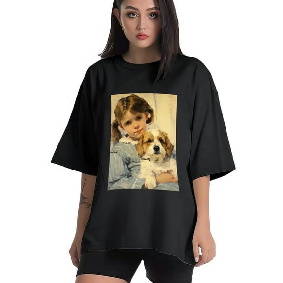 Plus Size Shirt for Women Black Tops for Women Short Sleeves Shirt for Women Dog T Shirt Crewneck Shirt for Women XS