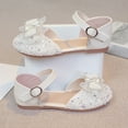 thumbnail image 4 of LIIPEE Girls Sandals Summer Stylish Cute Sequined Pearl Bowknot Closed Toe Non- Soft Sole Shoes Girls Casual Wedding Party Princess Sandal,White,35, 4 of 7