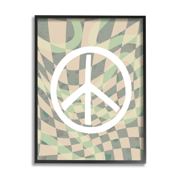 Stupell Industries Retro Peace Symbol Abstract Painting Black Framed Art Print Wall Art, 11 x 14