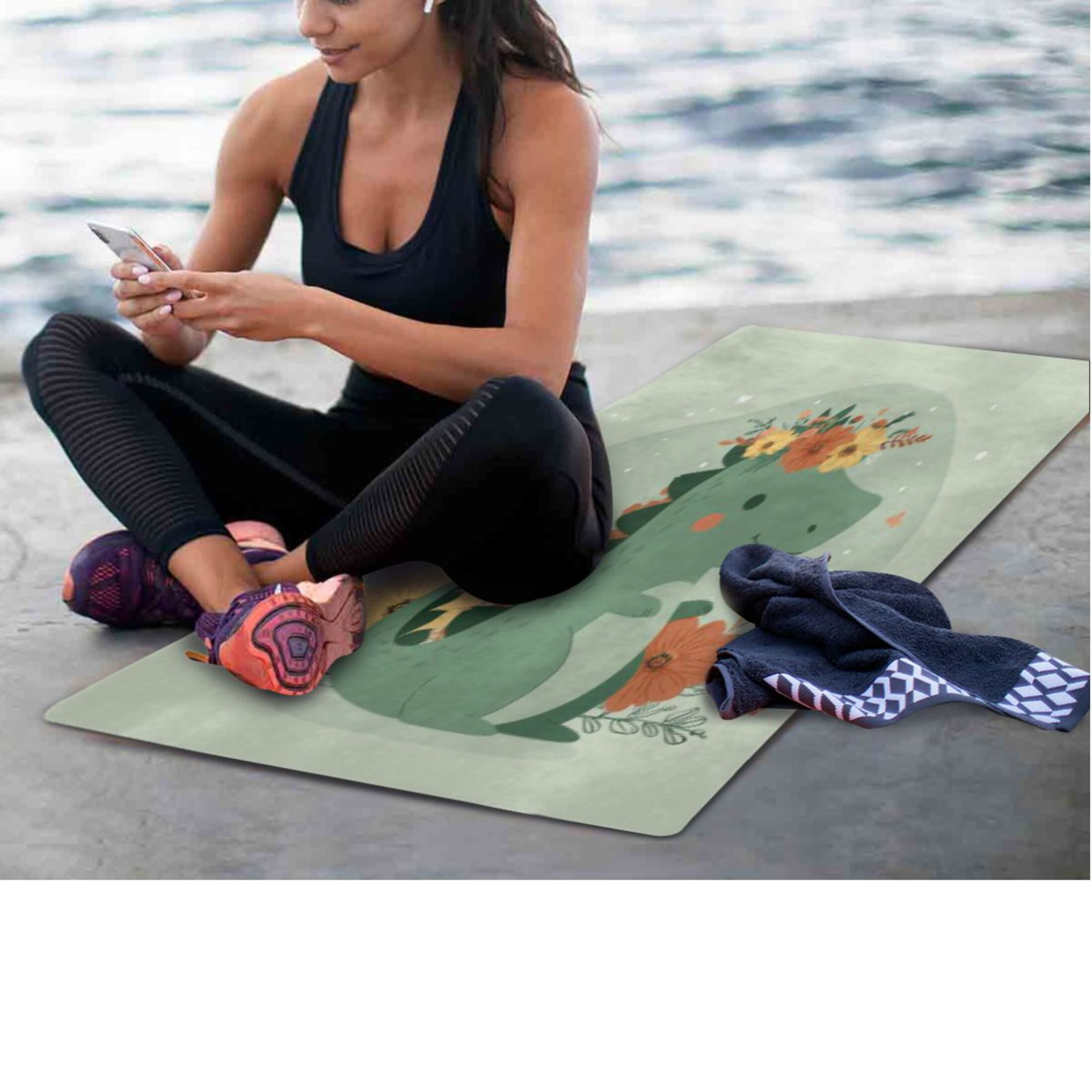 BZSMCE Yoga Mat Women Fitness Mat Warm Bloom Dino Pattern
