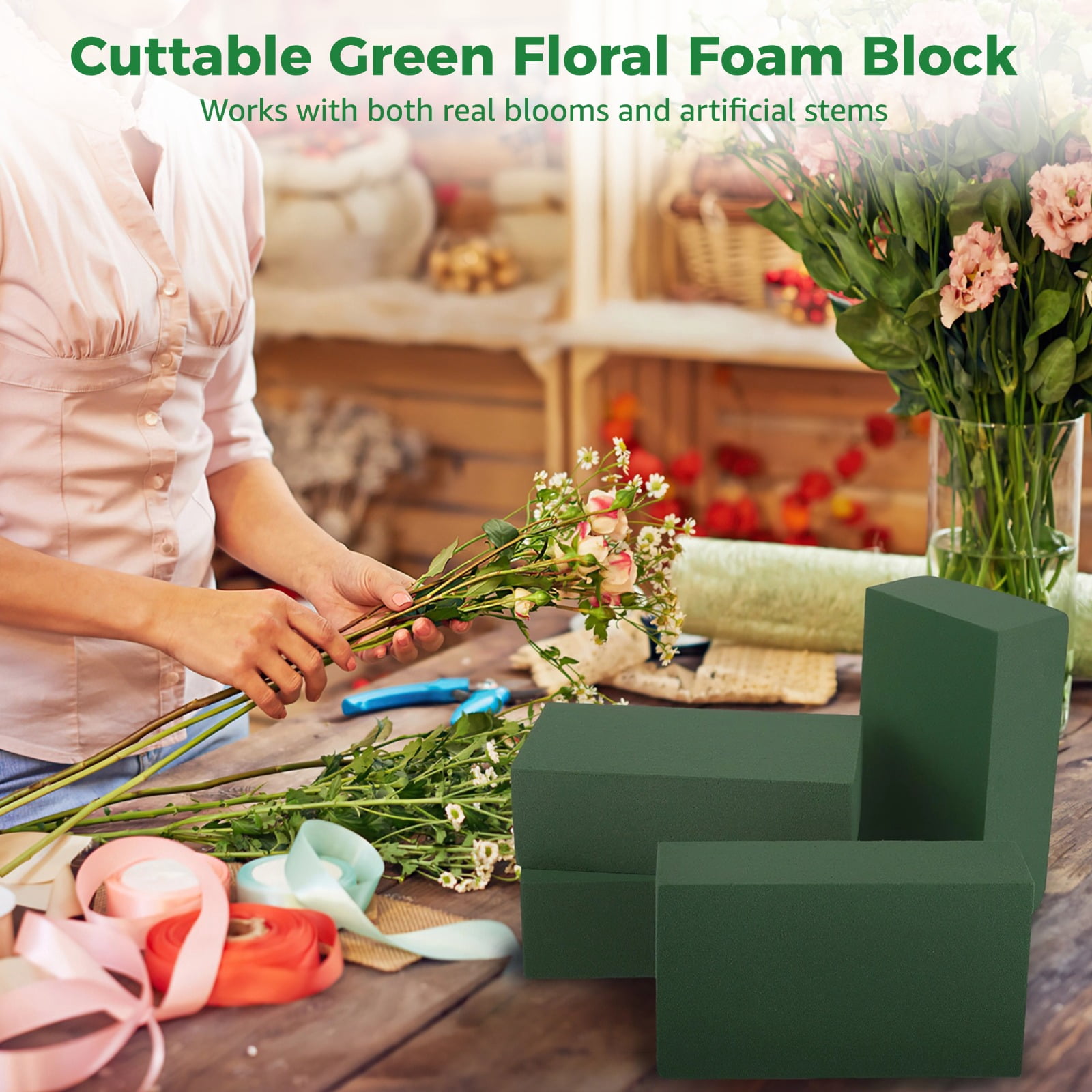 30 PCS Floral Foam Bricks - Wet & Dry Green Flower Arranging Foam for Fresh & Artificial Flowers, 5.5x3.1x1.8in Blocks for DIY Centerpieces, Crafts & Bouquets