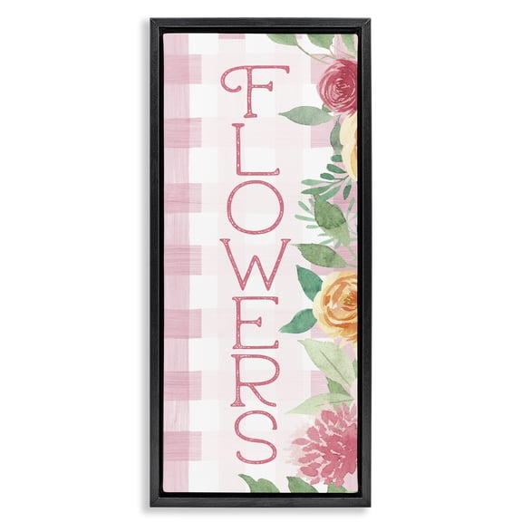 Stupell Industries Pink Gingham & Flowers Black Framed Floater Canvas Wall Art, design by Lux Me Designs