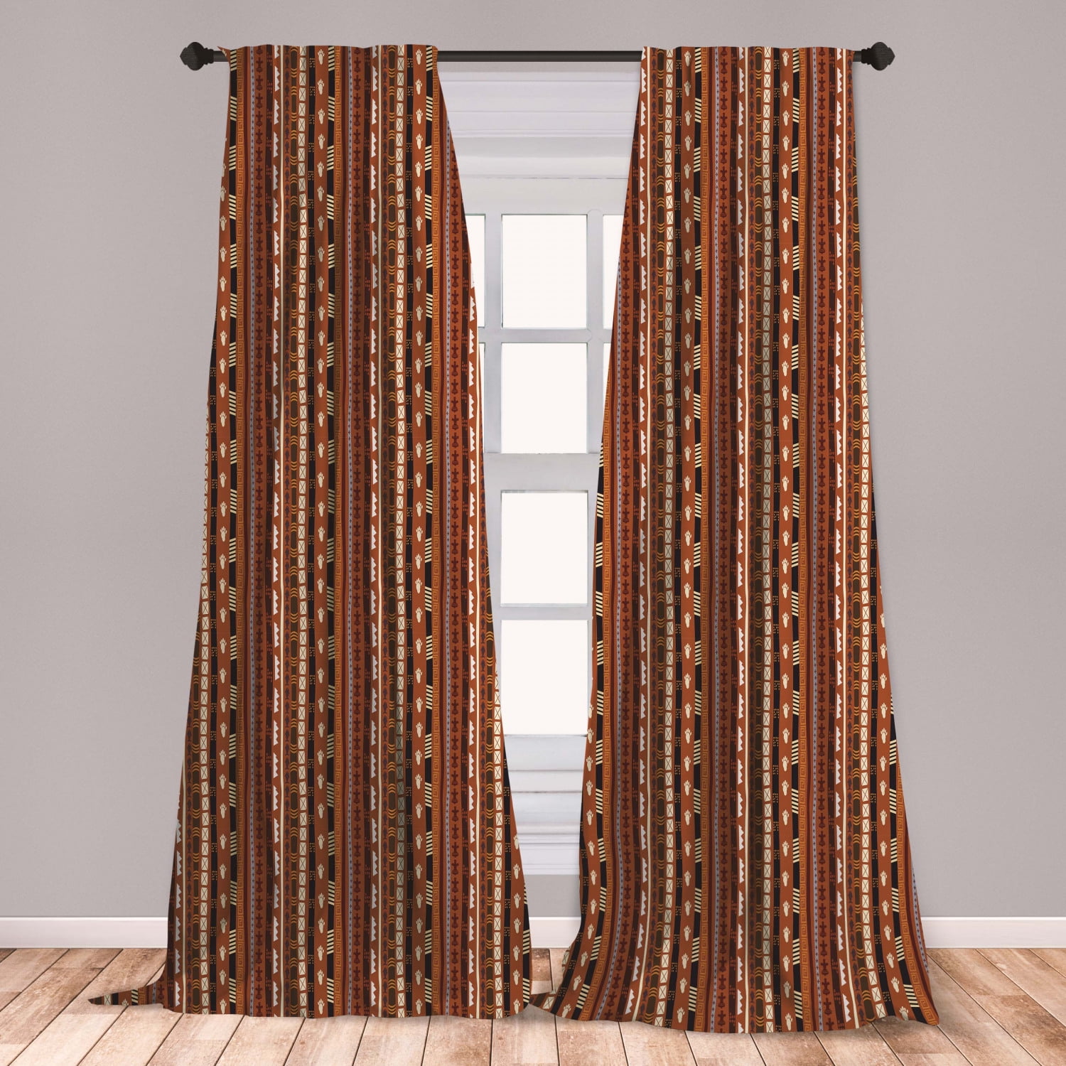 Tribal Curtains 2 Panels Set, Pattern of Vertical Stripes with Vintage