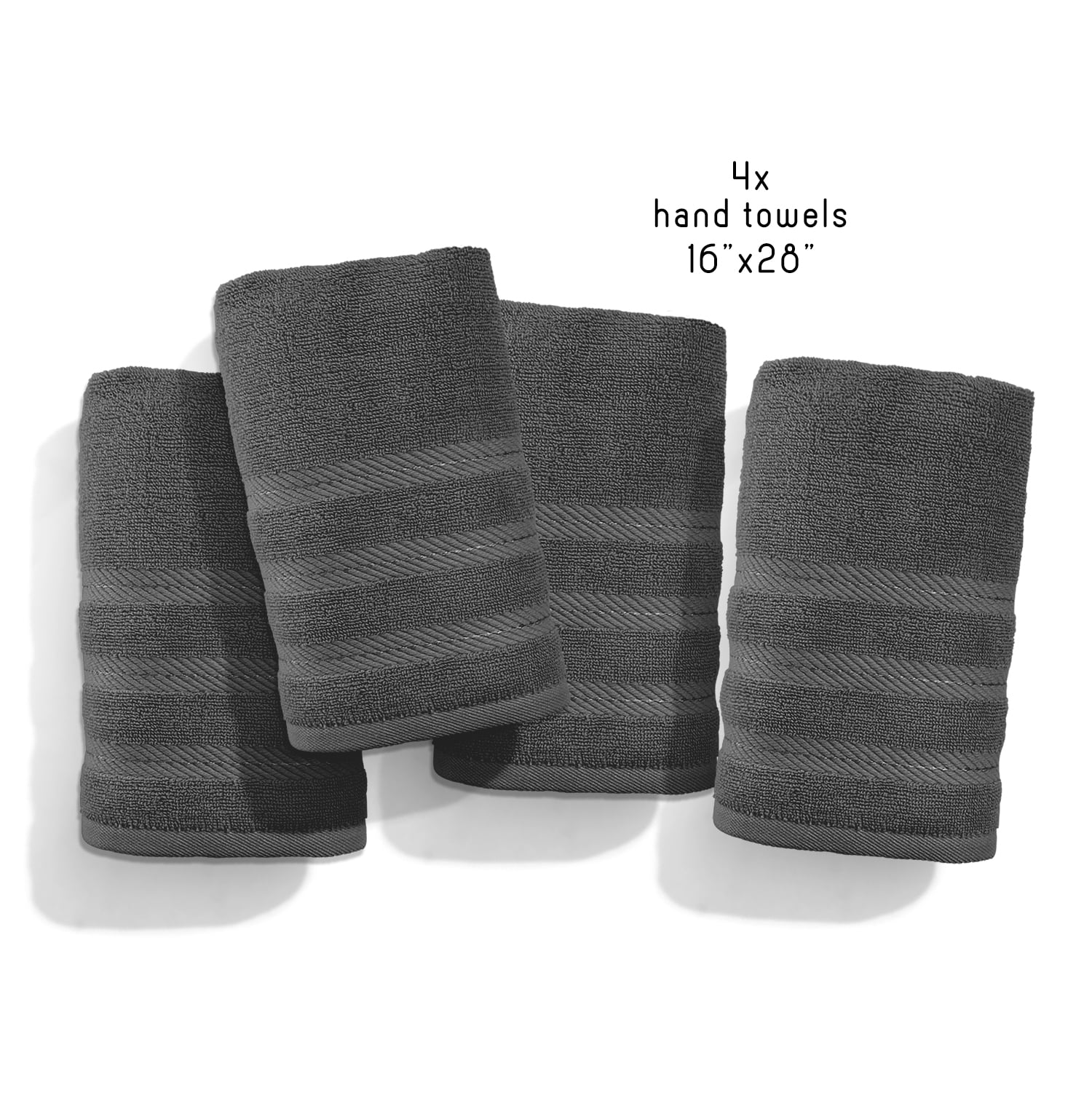 Virtu Hand Towel Sets For Bathroom 100% Ring Spun Cotton Luxury Hand Towel Set 4 Pc Highly Absorbent Towels, Dark Gray