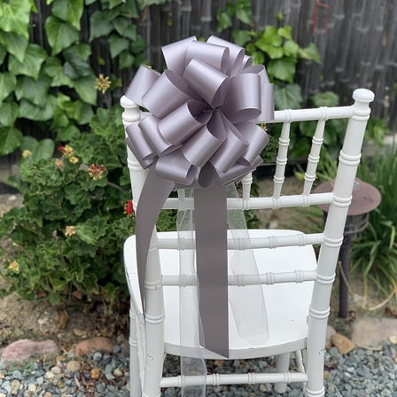 Large Silver Pull Bows with Long Tulle Tails - 9" Wide, Set of 6, Christmas, NYE, Wedding Pew Bows, Aisle Decor, Anniversary, Reception, Birthday, Fundraiser, School Dance, Graduation