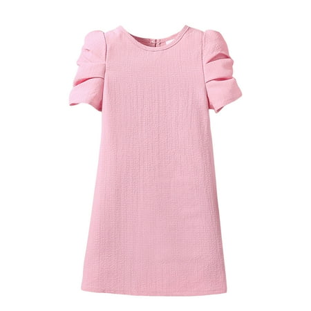 

ASFGIMUJ Girls Dresses Casual Summer Short Sleeve Solid Color Princess Dress Casual Dress Girls Maxi Dresses Size 6 Years—7 Years
