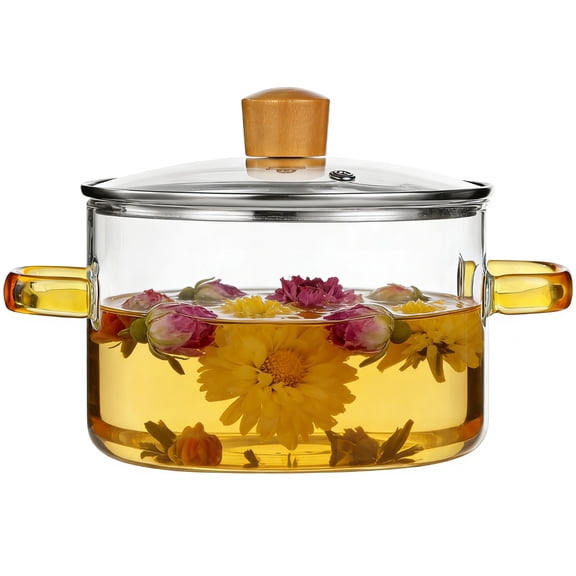 Borosilicate Glass Cooking Pot with Lid, 1.6L Transparent Saucepan with Handle, 54.1 fl oz Safe Simmer Pot for Noodles, Milk, Soup, Tea, 5.9 x 8.7 x 5.5 in