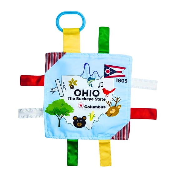 Baby Jack & Co 8x8" Ohio Learning Lovey Crinkle Tag Toy with Stroller Clip