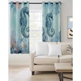 thumbnail image 2 of Coastal Seahorse Blue Blackout Curtains for Bedroom Living Room Darkening Curtains 54 Inch Long Summer Beach Nautical Coral Starfish Short Curtain for Small Window Treatment Grommet Drapes 52"x54"x2, 2 of 9